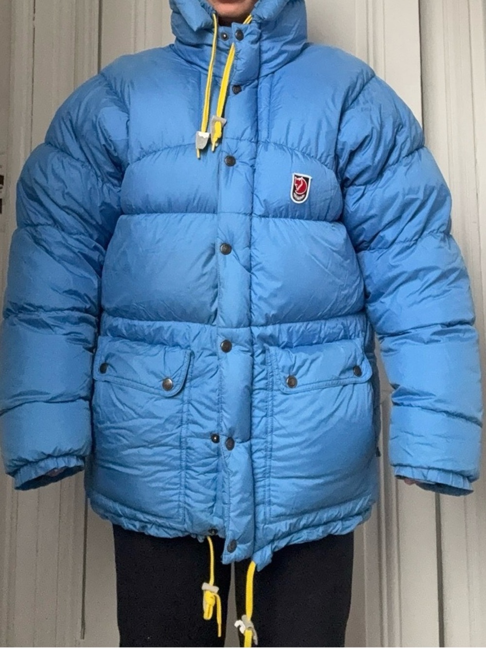 TRADE: Fjallraven Sky Blue Puffer Jacket with Yellow Drawcords
